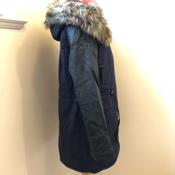 French Connection navy parker with faux leather sleeves, US 2 - Picture 3 of 11